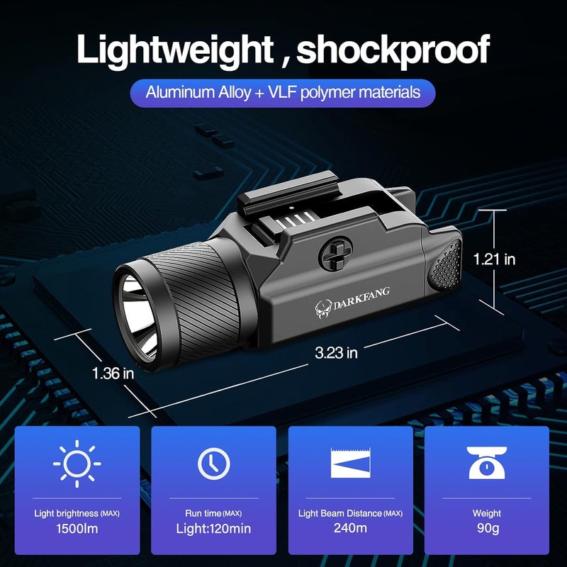 DARKFANG Tactical Flashlight 1500 Lumen for Shotgun/Pistol Light with Momentary/Strobe Function for 1913 Picatinny Rail - Image 4